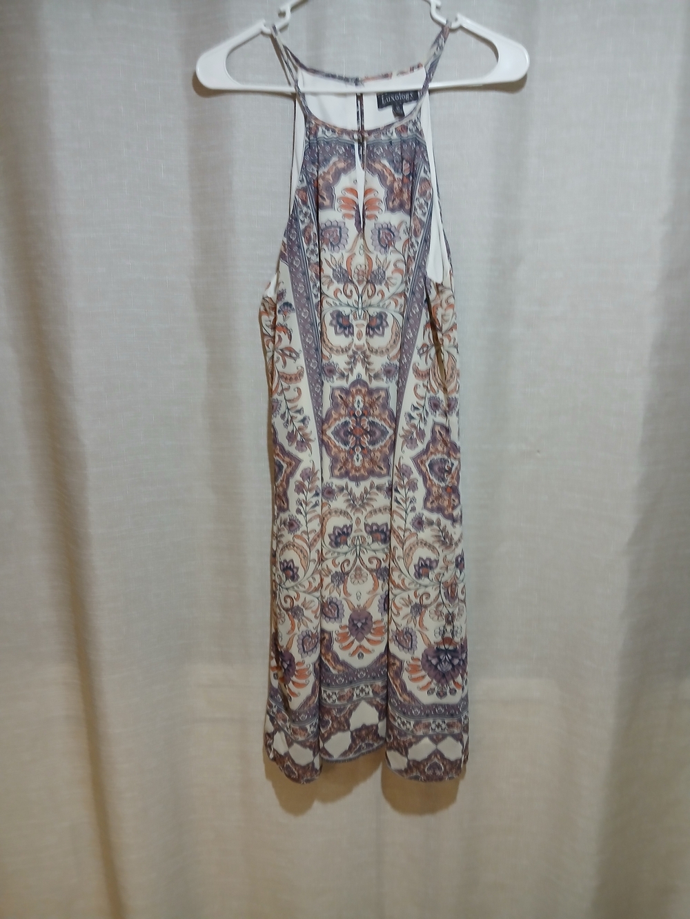 Luxology Cream Paisley Halter Midi Dress with Rust and Navy Accents